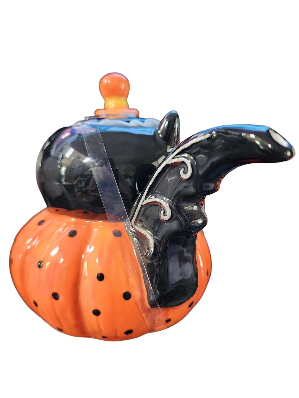 Johanna Parker - Transpac -Halloween Bat Pumpkin Ceramic Teapot - Black & Orange - Picture 6 of 9